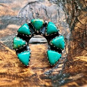 925 Sterling Silver & Kingman Turquoise Naja Cluster Ring Sz 8 • Southwestern •